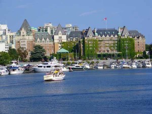 Viewed from the ferry boat, the Empress Hotel in Victoria British Columbia, home of High Tea.